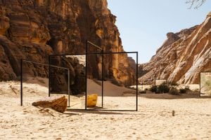 [Alicja Kwade][0], _In Blur_. Exhibition view: Desert X AlUla 2022 (11 February–30 March 2022). Courtesy the artist and Desert X AlUla. Photo: Lance Gerber.


[0]: https://ocula.com/artists/alicja-kwade/